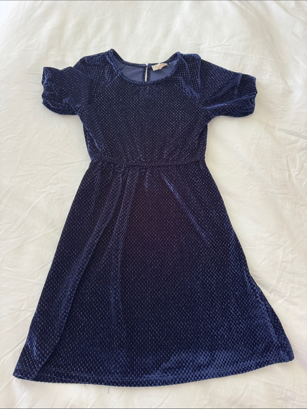 Hayden Girls Navy Blue Velvet and silver metallic Puff-Sleeve Midi-Dress